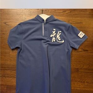Shanghai Tang Blue Polo with White Script Emblem